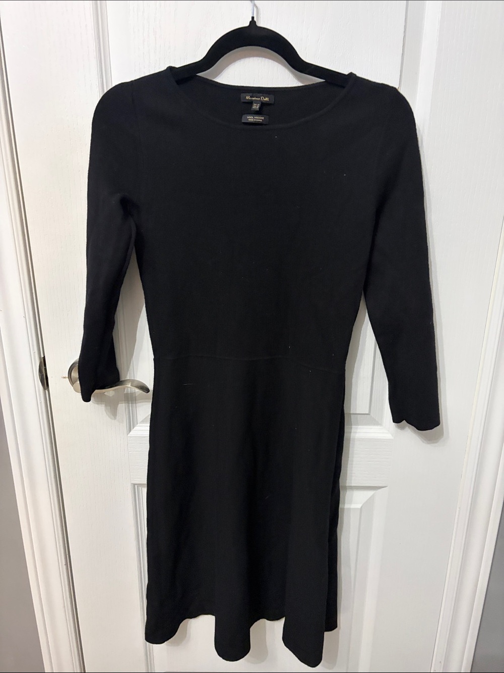 Massimo Dutti Black Long-Sleeve Fit-and-Flare Knit Dress